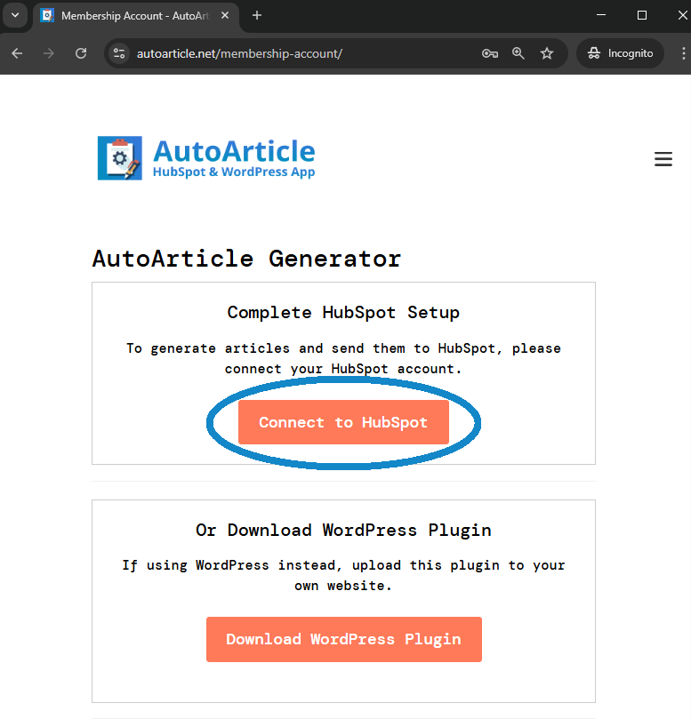 Connect to HubSpot button