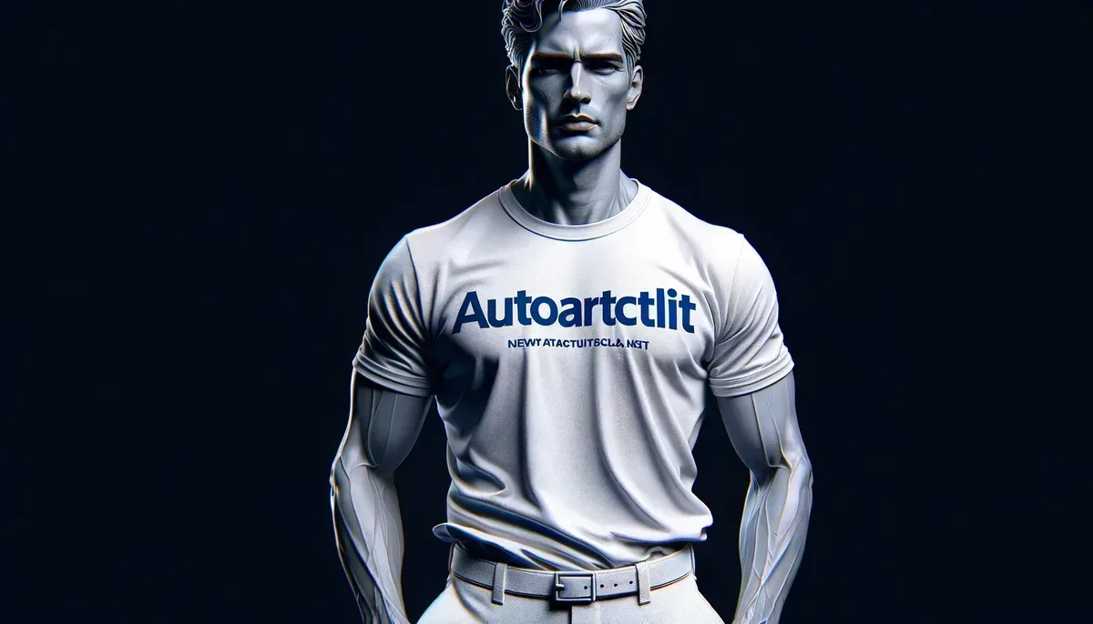 A detailed description of a photograph image relevant to the article. man in a white t-shirt, with the word AutoArticle.net in Blue